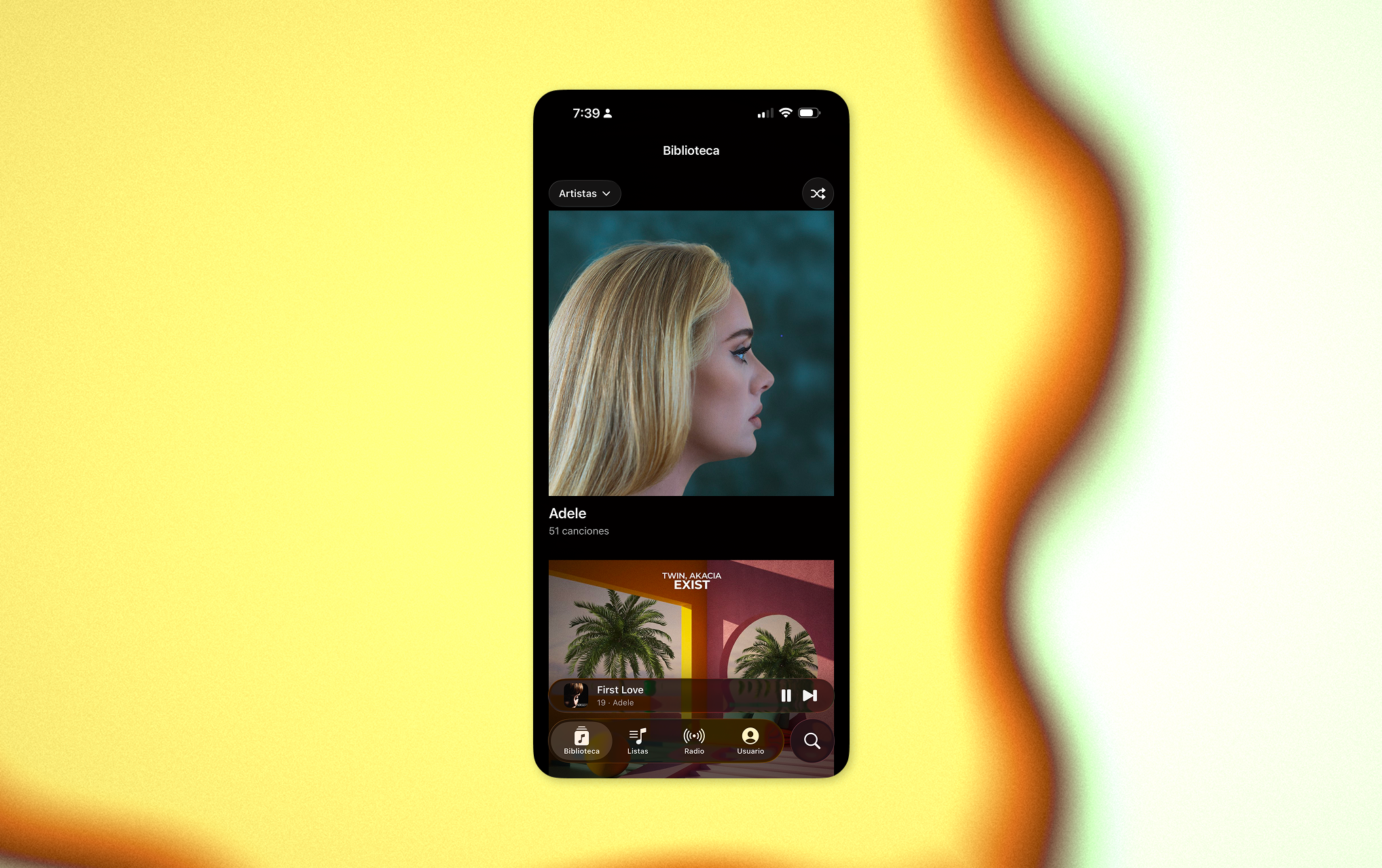 Vibra iOS app home and playback view